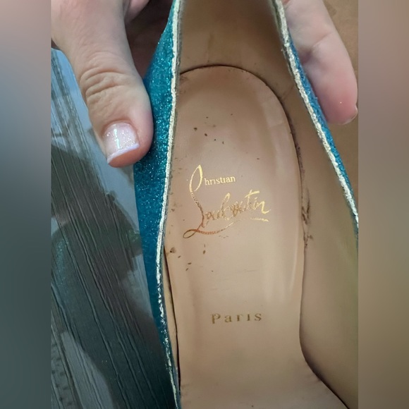 Christian Louboutin Ron Ron 100 Glitter Mini, Size 37.5, Glitter Blue - Picture 7 of 10